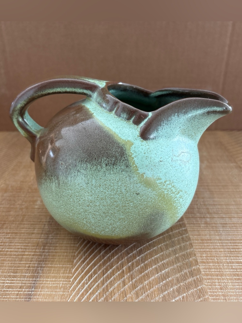 Vintage Frankoma Ada Clay Pottery Ball Creamer Pitcher in Prairie Green